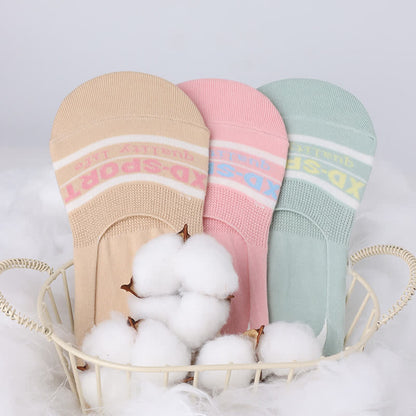Schweißabsorbierende, rutschfeste, unsichtbare Socken aus Baumwolle mit Streifen (6 Paar)