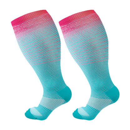 Plus Size Line Gradient Kompressionsstrümpfe - Blau - 4XL - image 10