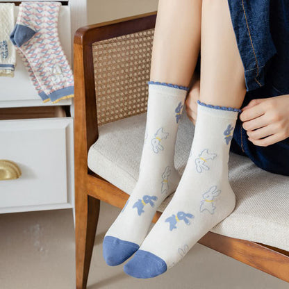 Baumwoll-Viertel-Socken mit Cartoon-Kaninchen-Aufdruck (4 Paar) - image 8