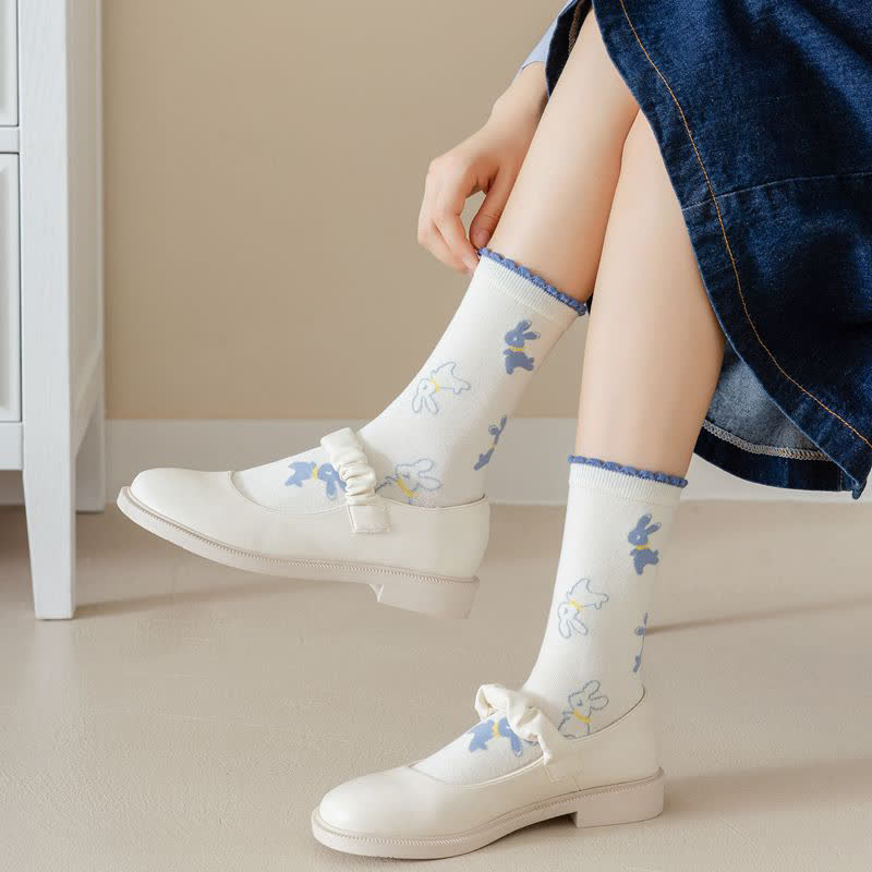 Baumwoll-Viertel-Socken mit Cartoon-Kaninchen-Aufdruck (4 Paar) - image 10