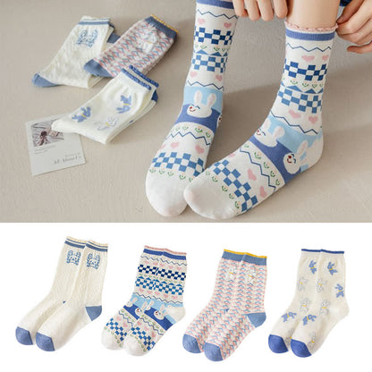 Baumwoll-Viertel-Socken mit Cartoon-Kaninchen-Aufdruck (4 Paar) - image 1