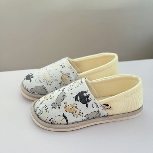 Rutschfeste Hausschuhe aus Canvas mit Katzenmuster - US8.5-9 - image 0