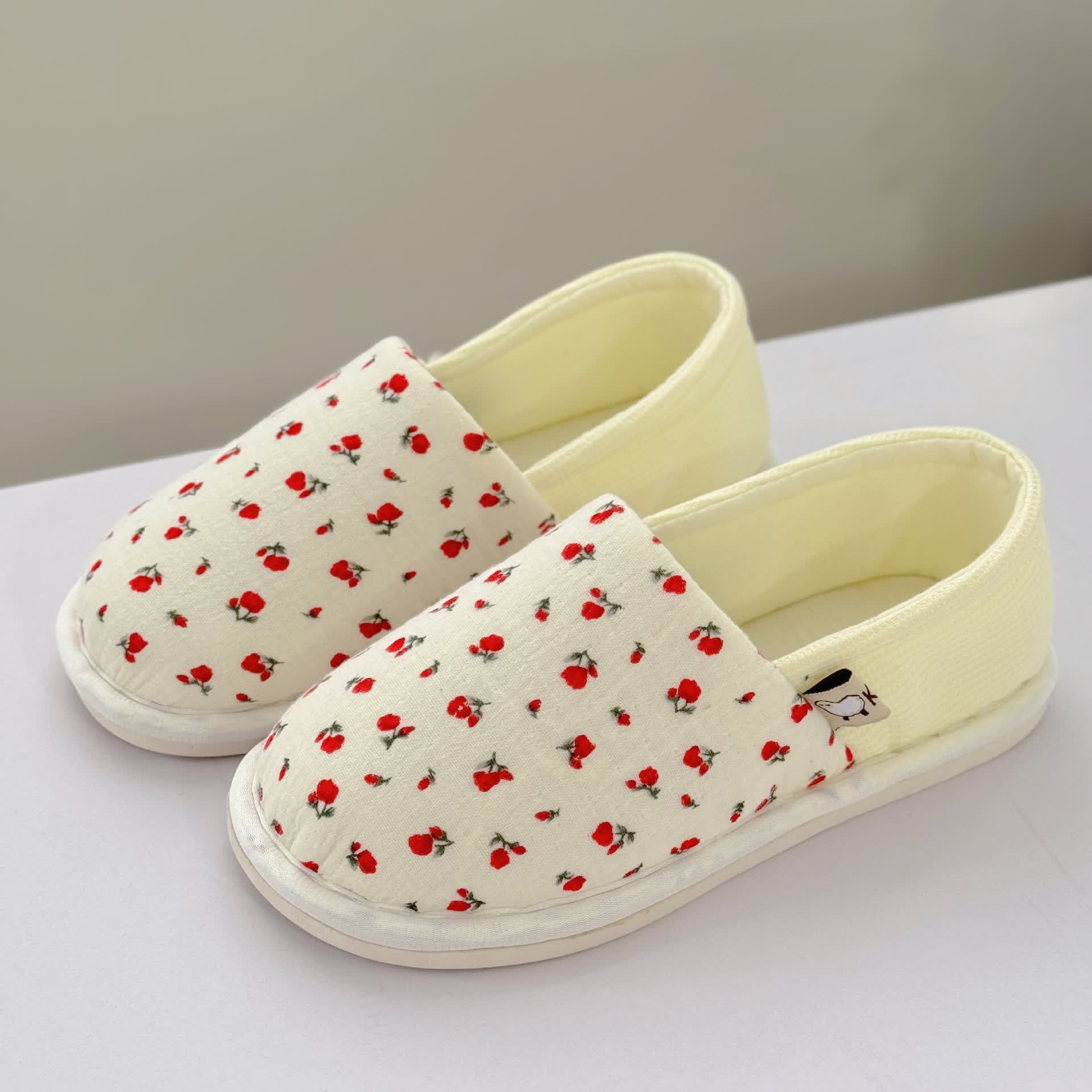Rutschfeste Hausschuhe aus Canvas mit Blumenmuster - US8.5-9 - image 1