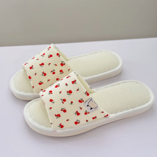 Offene Hausschuhe aus Canvas mit Blumenmuster - Rot - US8.5-9 - image 0