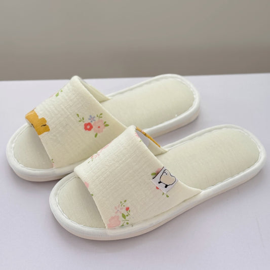Elegante Hausschuhe aus Canvas mit Blumenmuster und offener Spitze - A - US8.5-9 - image 1