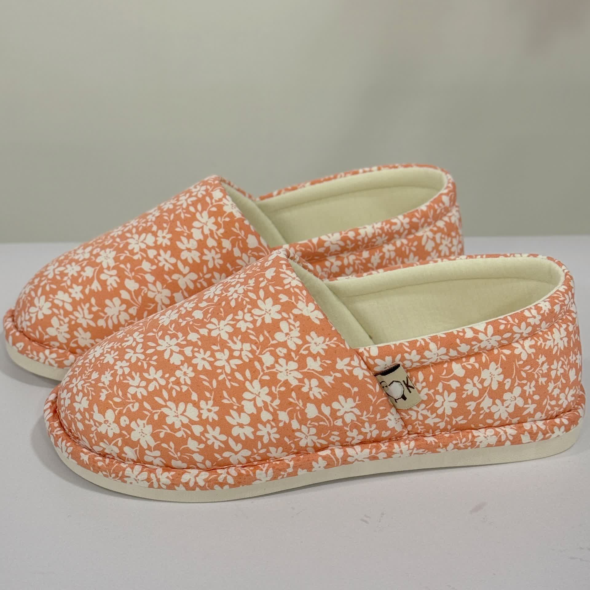 Rustikale, florale, rutschfeste Hausschuhe aus Segeltuch - Orange - US7.5-9 - image 3