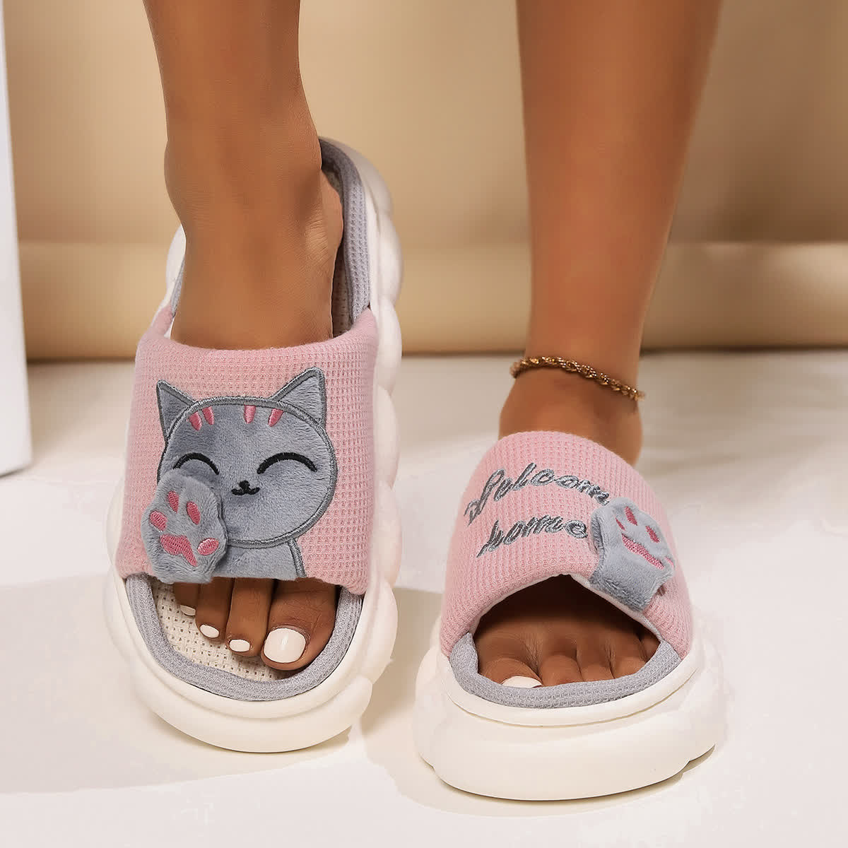 Niedliche Hausschuhe mit Cartoon-Kätzchen - Rosa - US10-11 - image 2