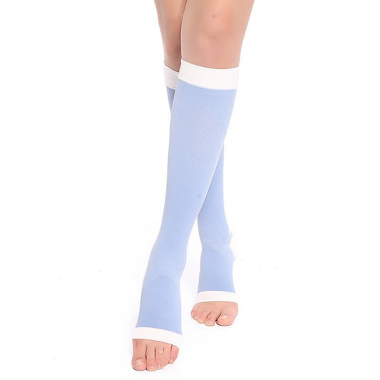 Einfache, einfarbige Kompressionsstrümpfe mit offener Zehenpartie (2 Paar) - Blau - 2XL - image 0