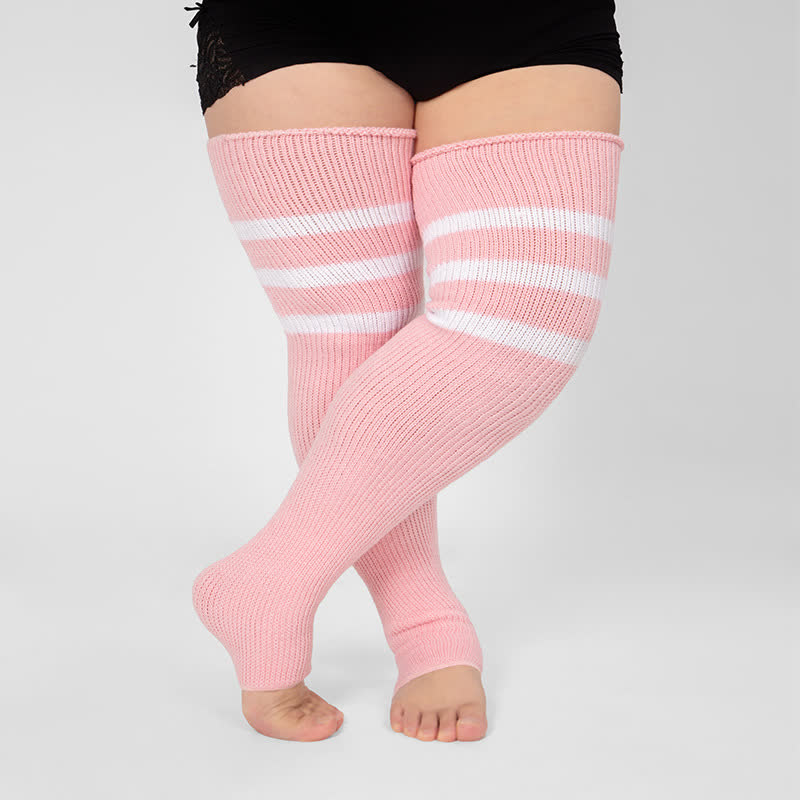 Gestreifte, schenkelhohe Kompressionsstrümpfe mit offener Spitze in Übergröße - Rosa - Einheitsgröße - image 19