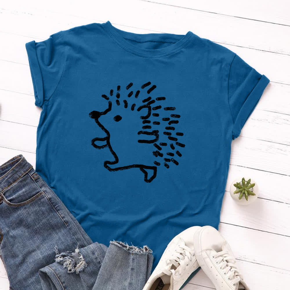 T-Shirt mit Rundhalsausschnitt und kurzen Ärmeln in Übergröße mit Igel-Print - Königsblau - 5XL - image 5