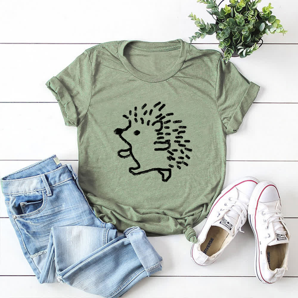 T-Shirt mit Rundhalsausschnitt und kurzen Ärmeln in Übergröße mit Igel-Print - Olivgrün - 5XL - image 10