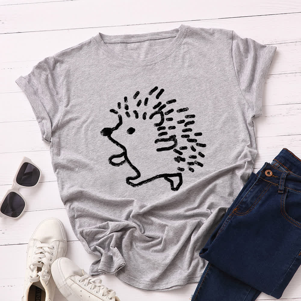 T-Shirt mit Rundhalsausschnitt und kurzen Ärmeln in Übergröße mit Igel-Print - Hellgrau - 5XL - image 10