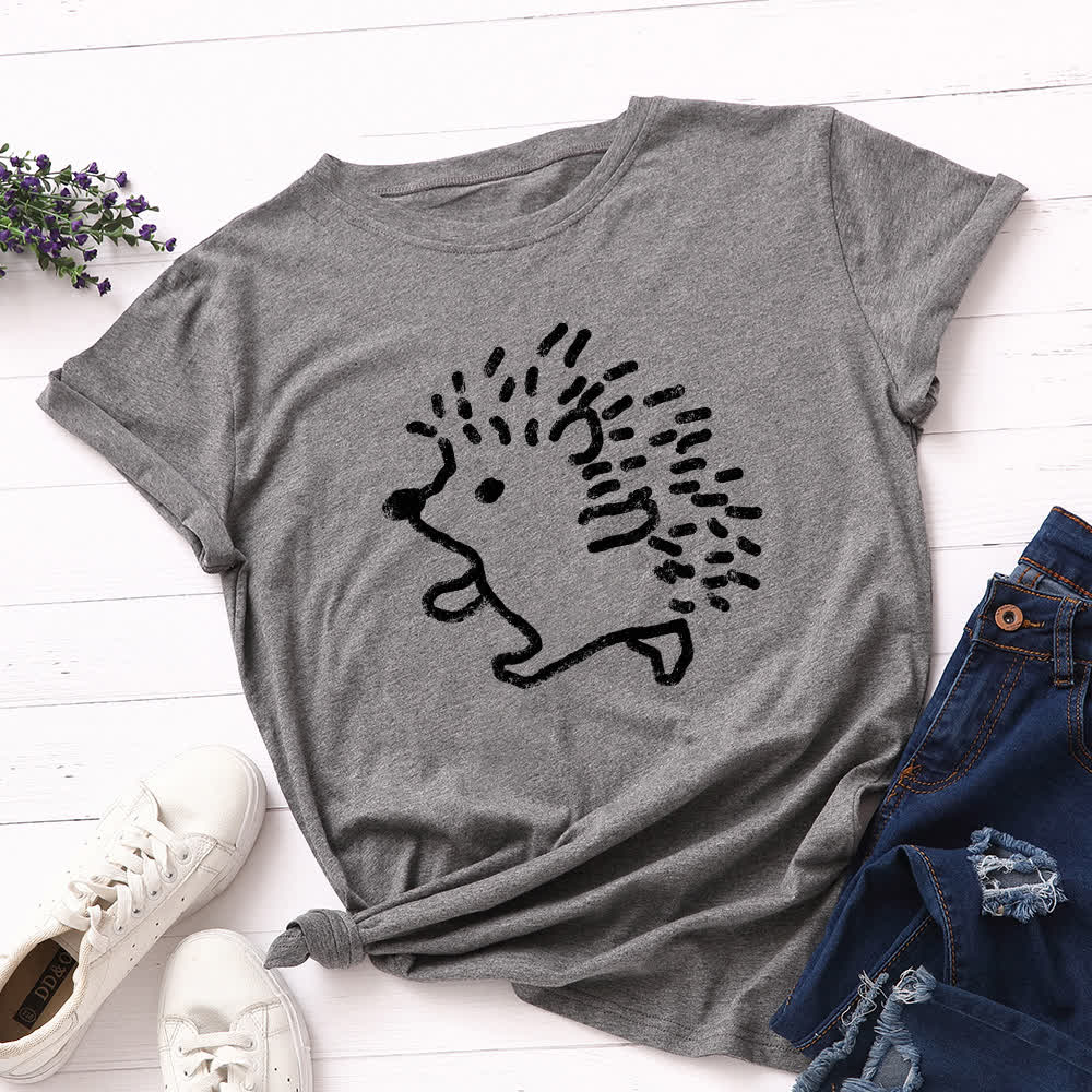 T-Shirt mit Rundhalsausschnitt und kurzen Ärmeln in Übergröße mit Igel-Print - Dunkelgrau - 5XL - image 6