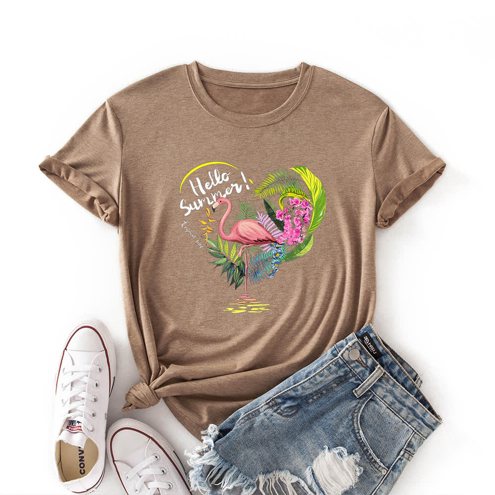 Kurzärmliges T-Shirt mit Herz-Flamingo-Print in Übergröße - Khaki - 3XL - image 5