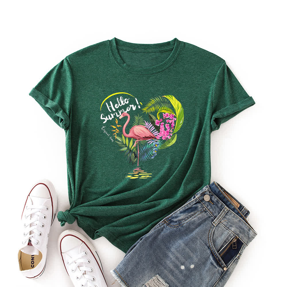 Kurzärmliges T-Shirt mit Herz-Flamingo-Print in Übergröße - Dunkelgrün - 3XL - image 6