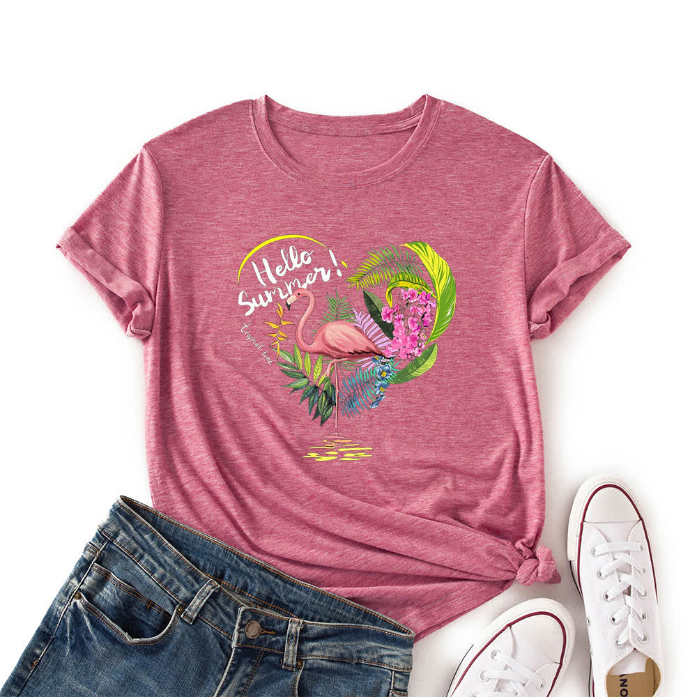 Kurzärmliges T-Shirt mit Herz-Flamingo-Print in Übergröße