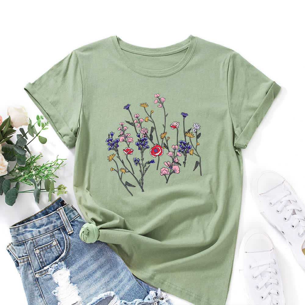 Kurzärmliges T-Shirt mit Blumendruck in Übergröße - Olivgrün - 5XL - image 8