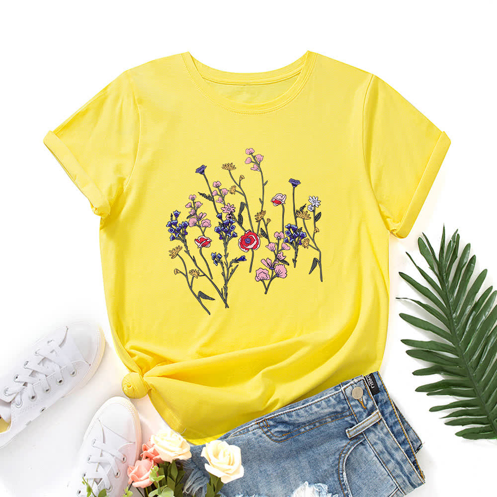 Kurzärmliges T-Shirt mit Blumendruck in Übergröße - Gelb - 5XL - image 2