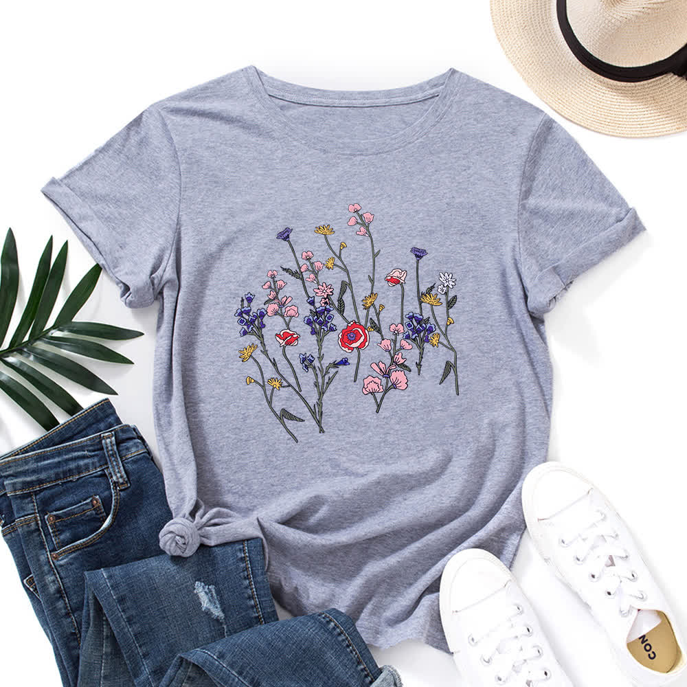 Kurzärmliges T-Shirt mit Blumendruck in Übergröße - Hellgrau - 5XL - image 9