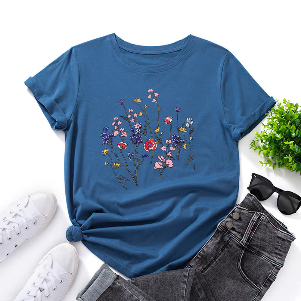 Kurzärmliges T-Shirt mit Blumendruck in Übergröße - Königsblau - 5XL - image 5