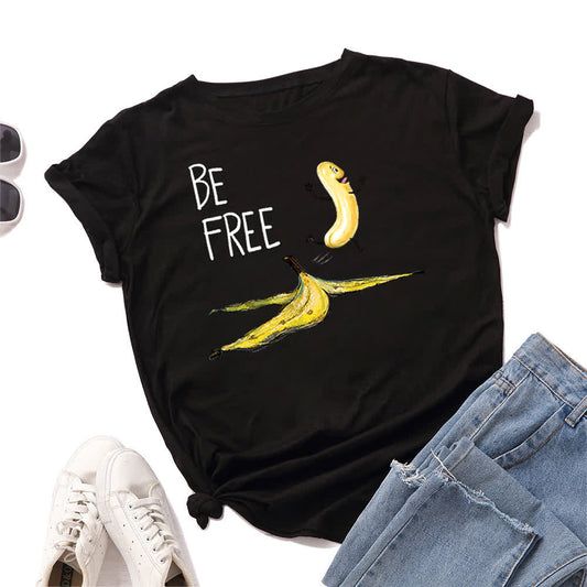 Kurzarm-T-Shirt mit kreativem Bananen-Print in Übergröße