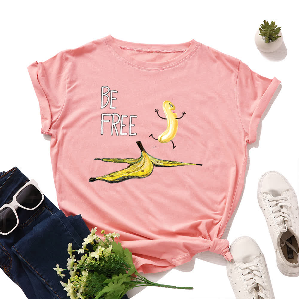 Kurzarm-T-Shirt mit kreativem Bananen-Print in Übergröße - Rosa - 5XL - image 6