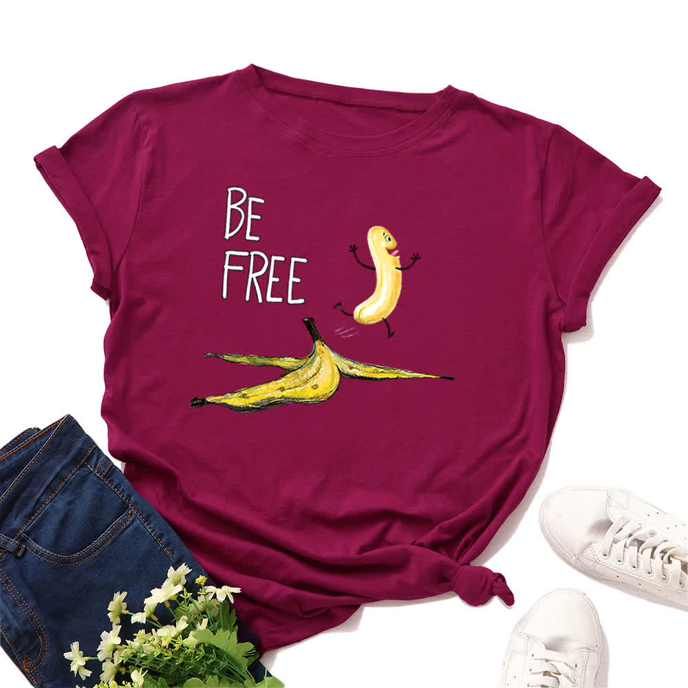 Kurzarm-T-Shirt mit kreativem Bananen-Print in Übergröße - Wein - 5XL - image 5