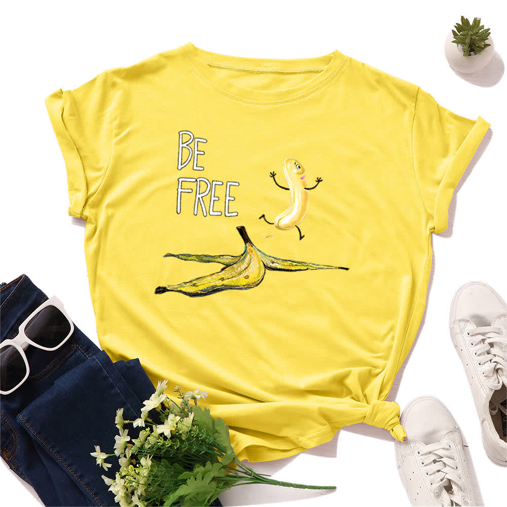 Kurzarm-T-Shirt mit kreativem Bananen-Print in Übergröße