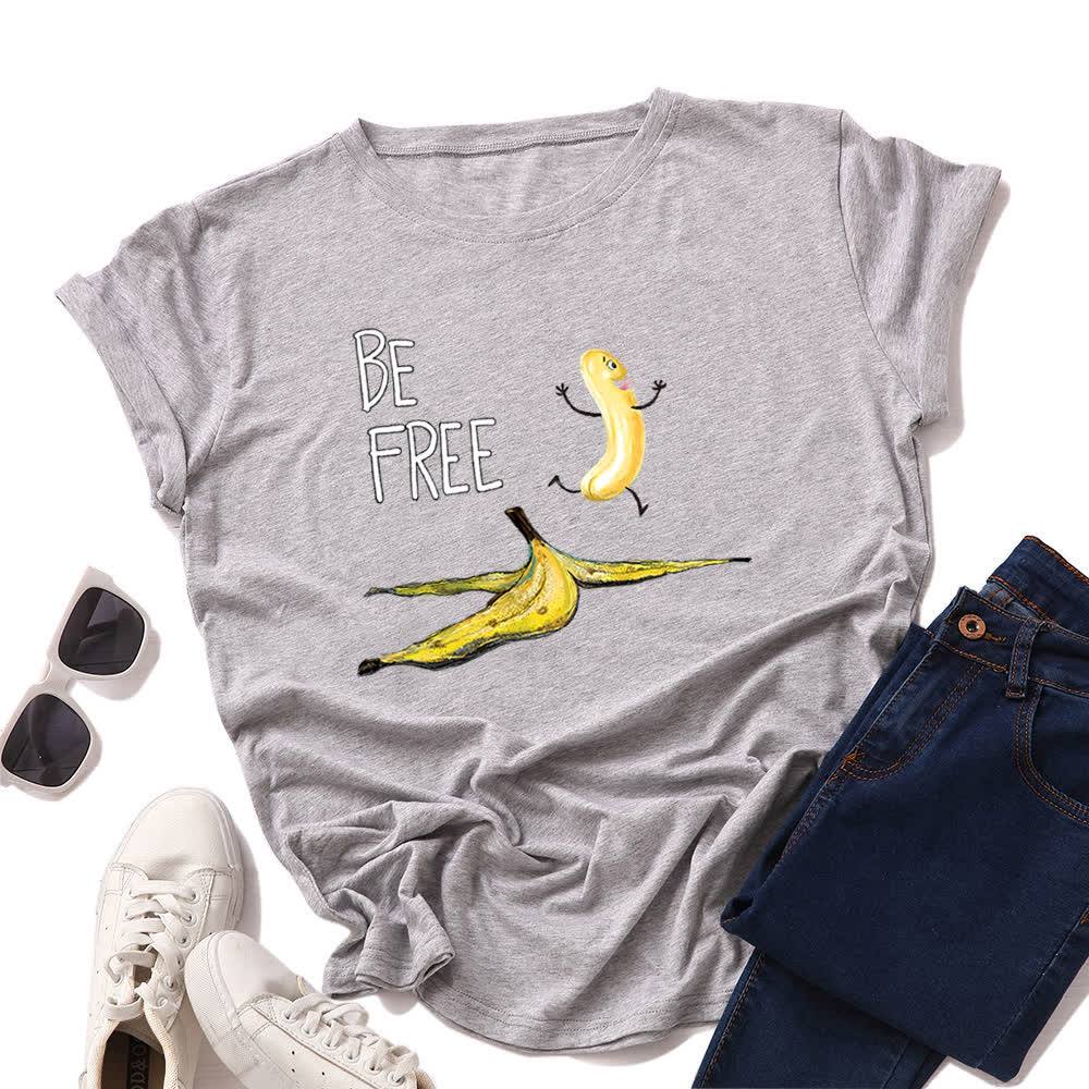 Kurzarm-T-Shirt mit kreativem Bananen-Print in Übergröße - Hellgrau - 5XL - image 8