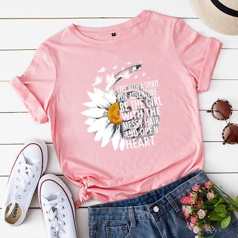 Kurzärmliges T-Shirt mit Blumen- und Buchstabenmuster in Übergröße - Rosa - 5XL - image 8