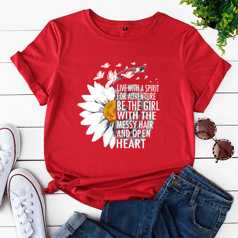 Kurzärmliges T-Shirt mit Blumen- und Buchstabenmuster in Übergröße - Rot - 5XL - image 1