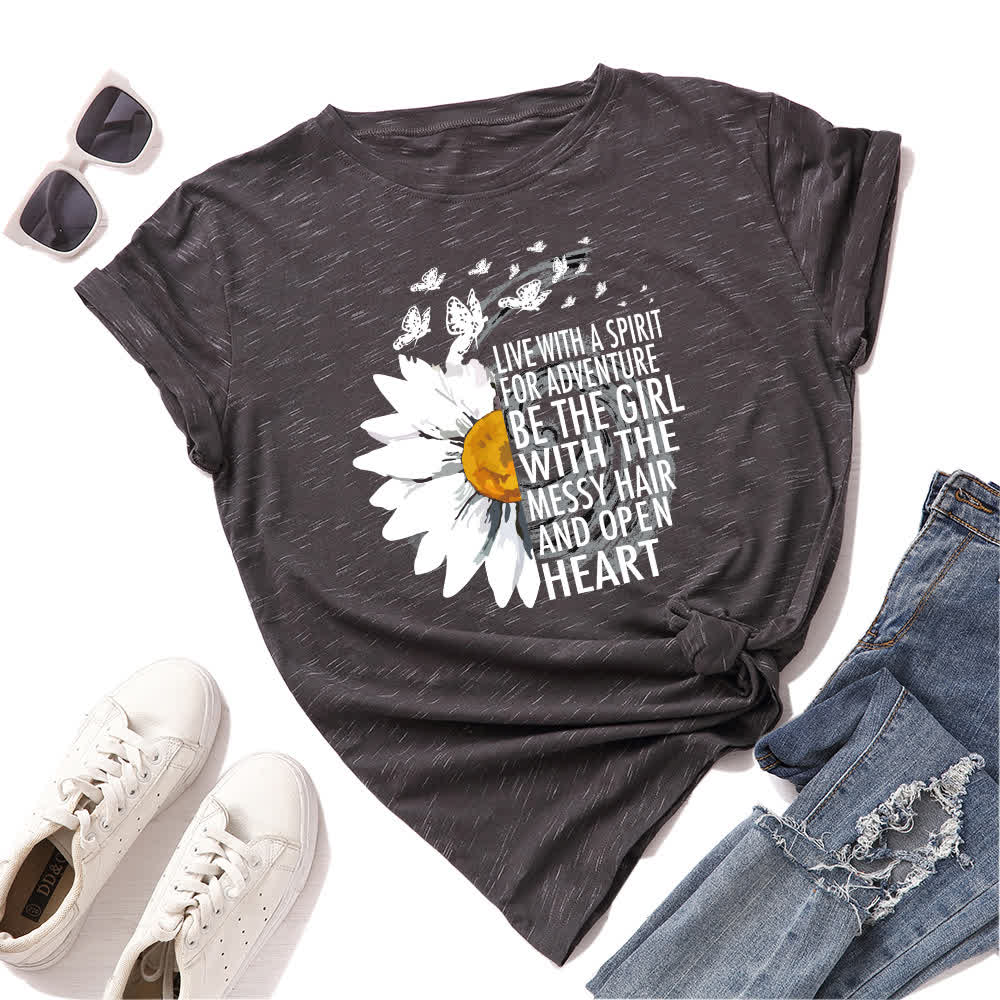 Kurzärmliges T-Shirt mit Blumen- und Buchstabenmuster in Übergröße - Grau - 5XL - image 5