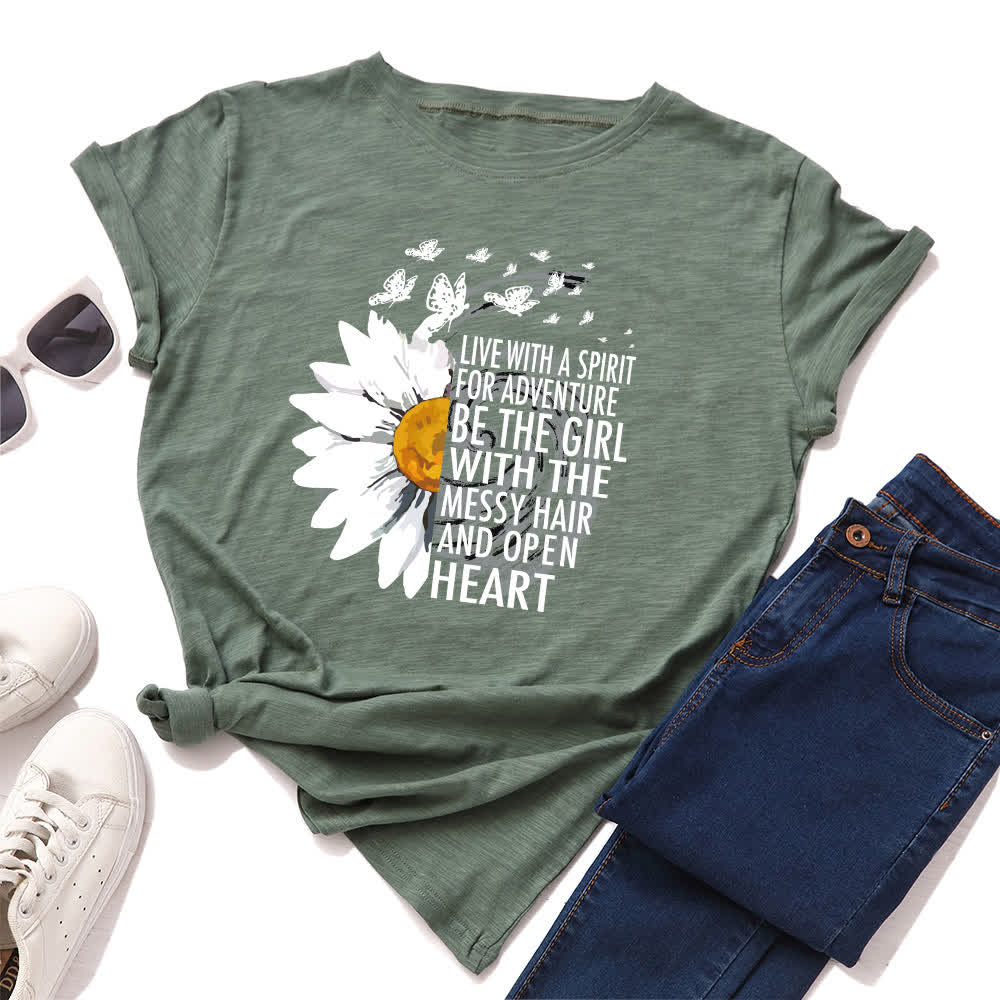 Kurzärmliges T-Shirt mit Blumen- und Buchstabenmuster in Übergröße - Armeegrün - 5XL - image 7
