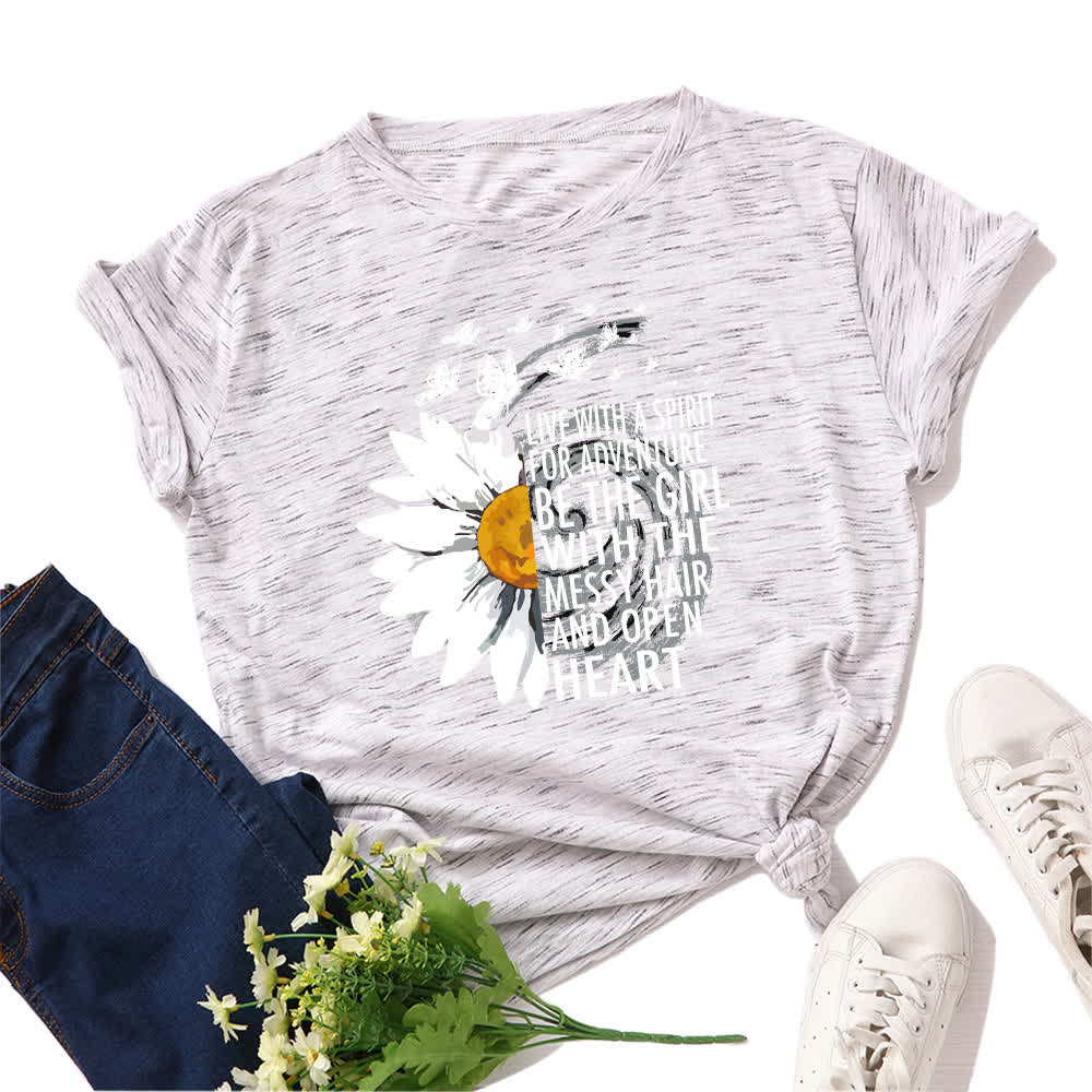 Kurzärmliges T-Shirt mit Blumen- und Buchstabenmuster in Übergröße - Weiß - 5XL - image 5