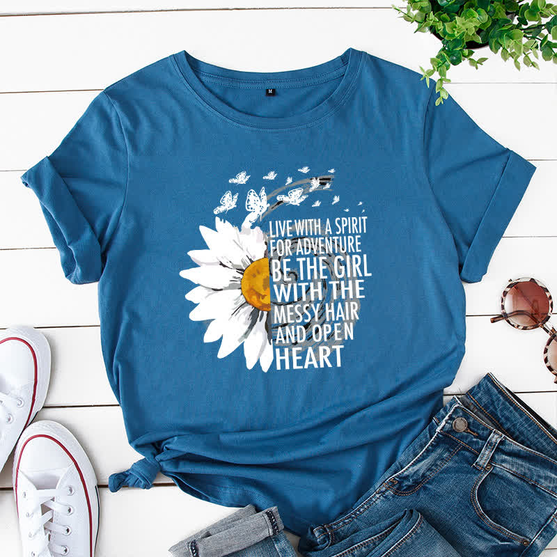 Kurzärmliges T-Shirt mit Blumen- und Buchstabenmuster in Übergröße - Königsblau - 5XL - image 4