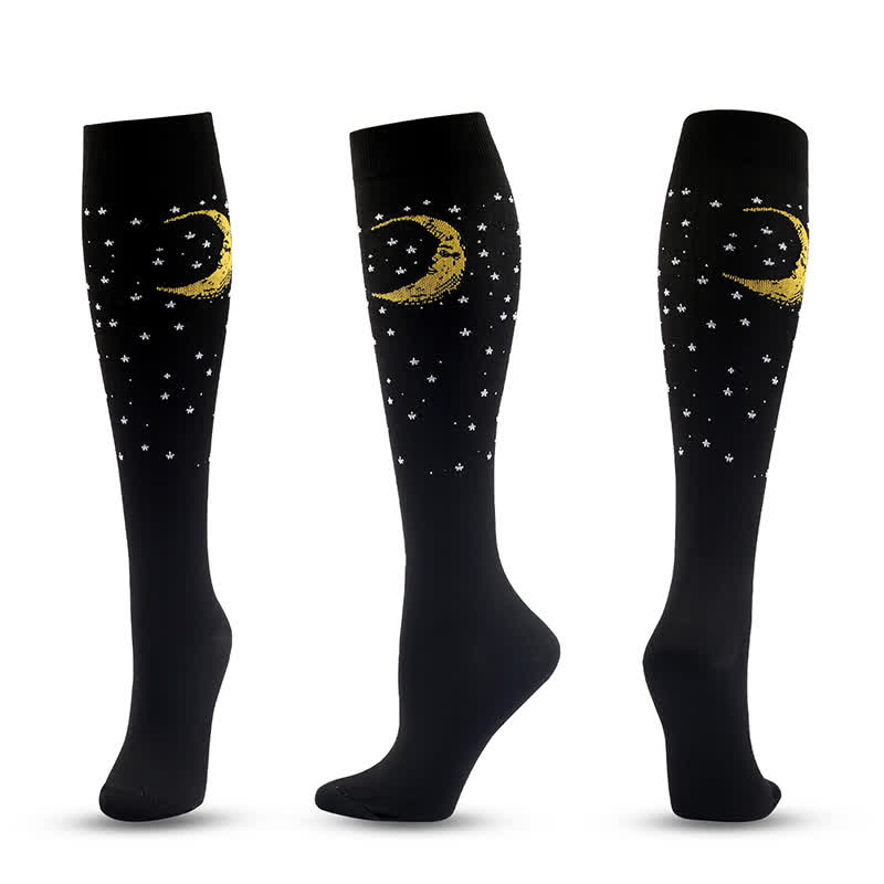 Kompressionsstrümpfe mit Herz- und Mond-Print (4 Paar)