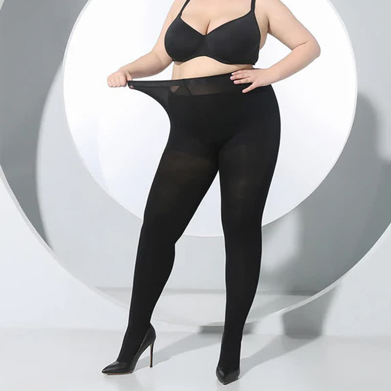 Schwarze Strumpfhosen mit hoher Taille in Übergröße (2 Paar) - image 5