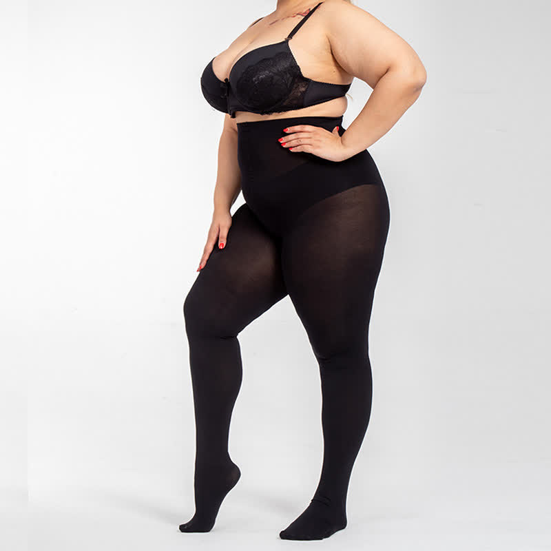 Schwarze Strumpfhosen mit hoher Taille in Übergröße (2 Paar) - image 4