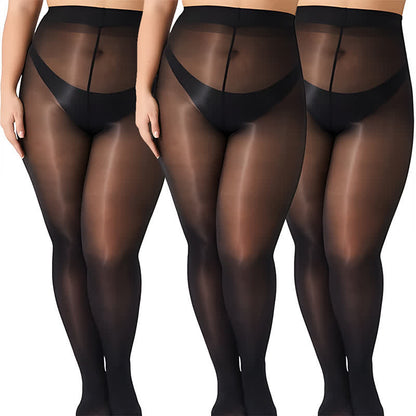 Schwarze Strumpfhosen mit hoher Taille in Übergröße (2 Paar) - image 3