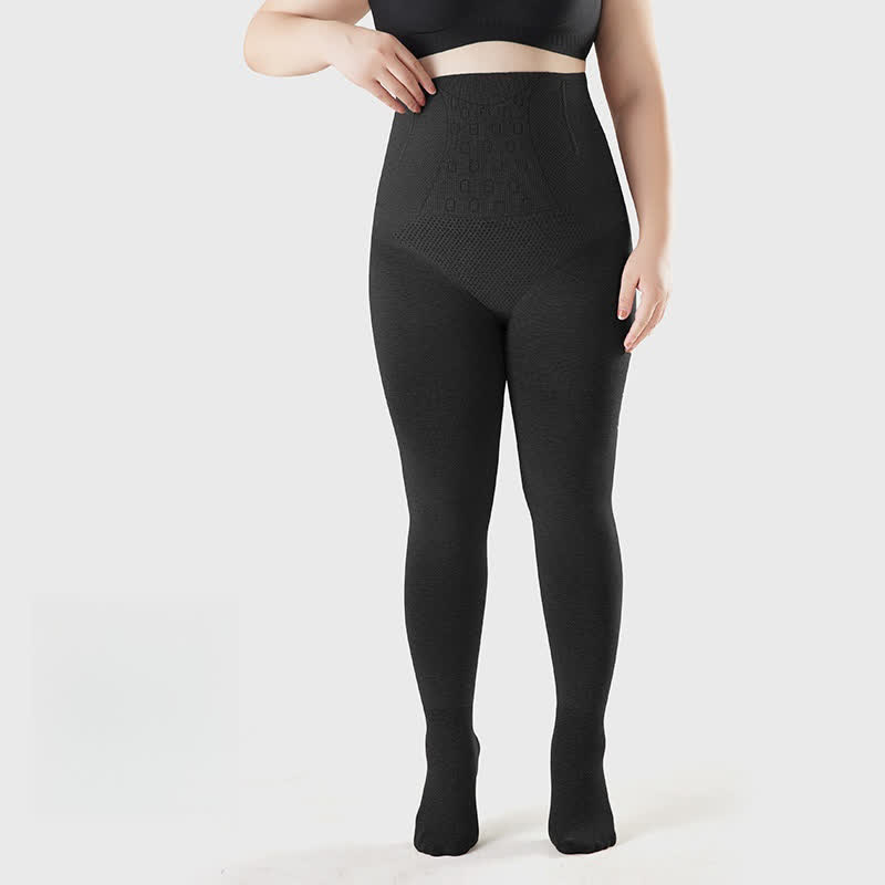 Einfarbige Strumpfhose mit hoher Taille und Füßen - Schwarz - Passend für bis zu 220 lbs - image 4
