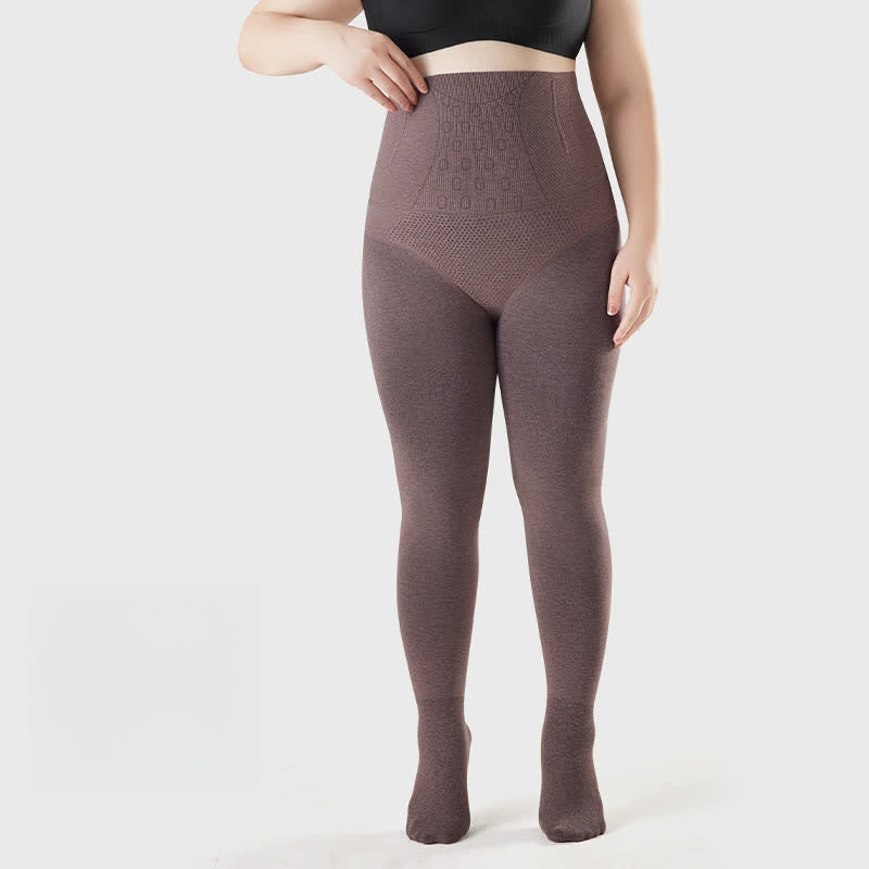 Einfarbige Strumpfhose mit hoher Taille und Füßen - Kaffee - Passend für bis zu 220 lbs - image 5