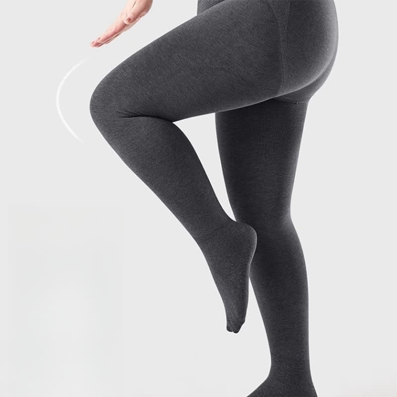 Einfarbige Strumpfhose mit hoher Taille und Füßen - image 1