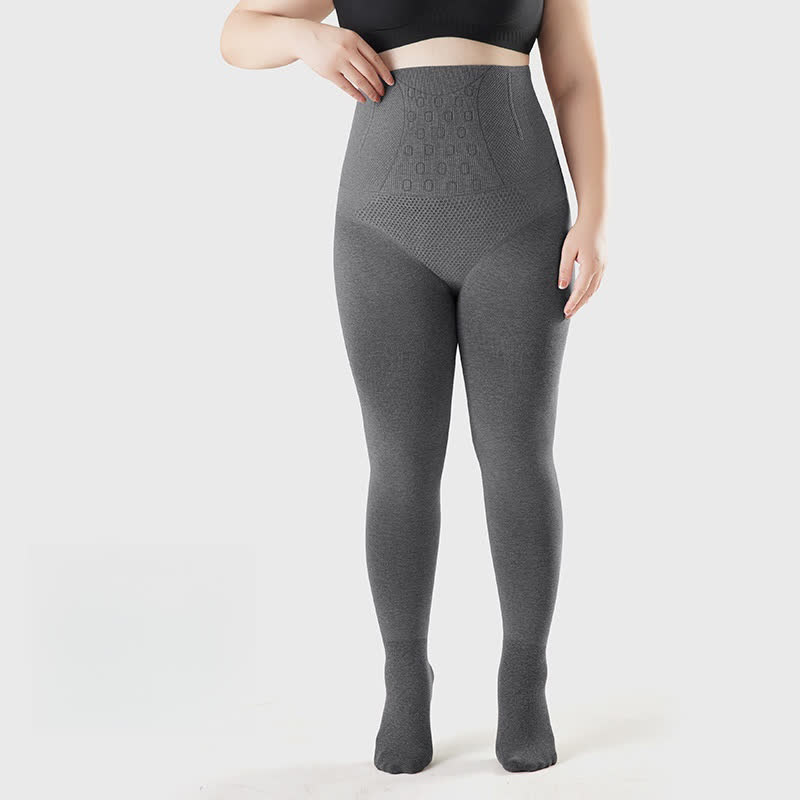 Einfarbige Strumpfhose mit hoher Taille und Füßen - Hellgrau - Passend für bis zu 220 lbs - image 2