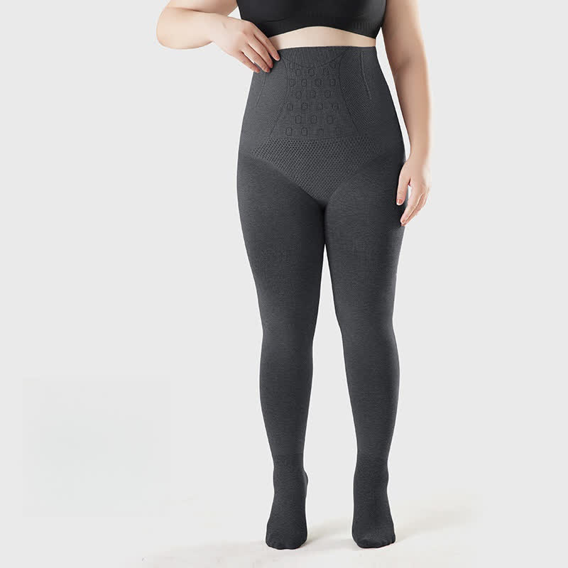 Einfarbige Strumpfhose mit hoher Taille und Füßen - Dunkelgrau - Passend für bis zu 220 lbs - image 0