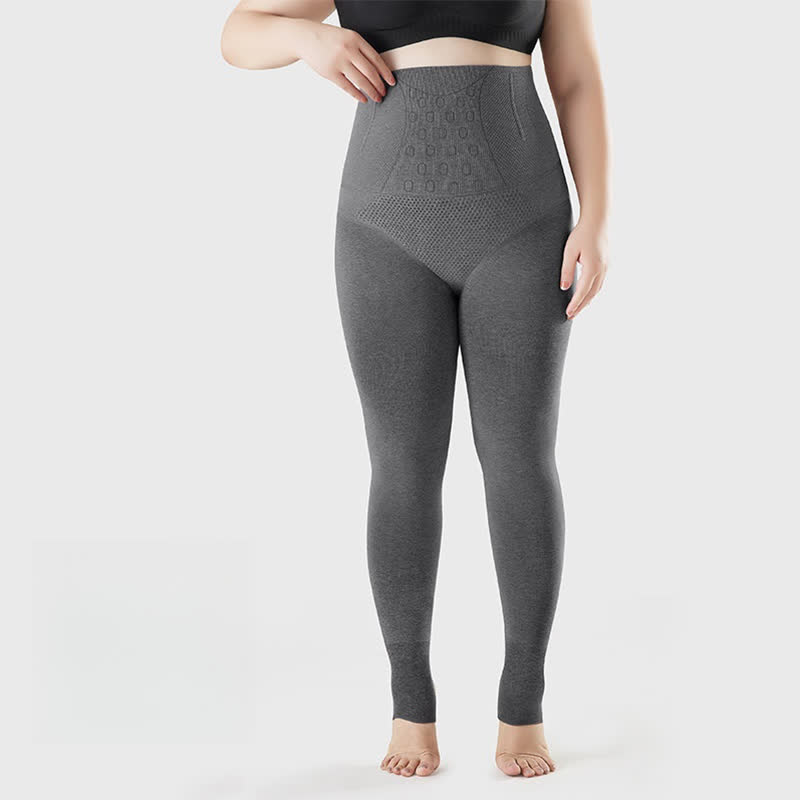 Einfarbige Strumpfhose mit hoher Taille und offener Spitze - Hellgrau - Passend für bis zu 220 lbs - image 3