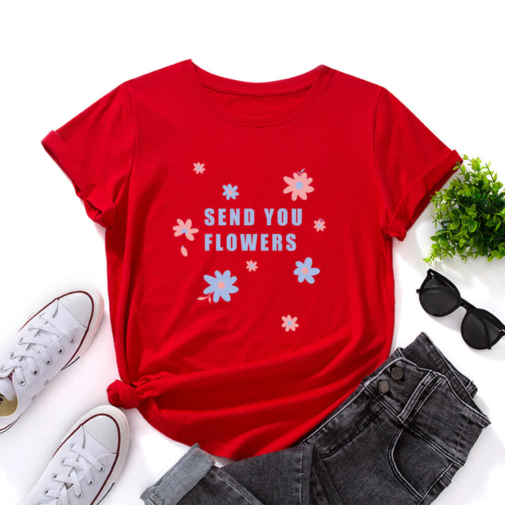 T-Shirt mit Rundhalsausschnitt und Blumenmuster in Übergröße - Rot - 5XL - image 2