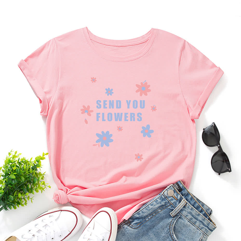 T-Shirt mit Rundhalsausschnitt und Blumenmuster in Übergröße - Rosa - 5XL - image 8
