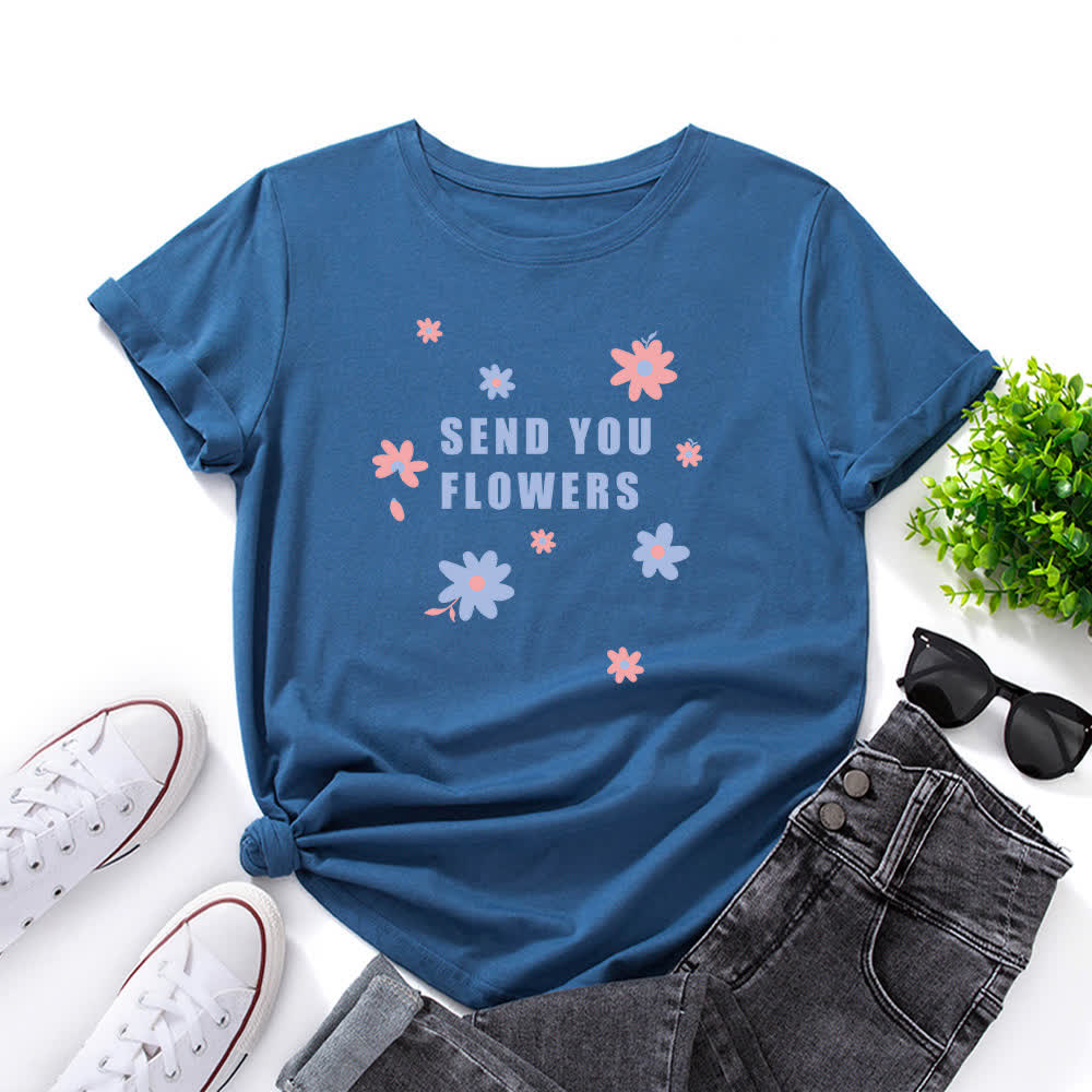 T-Shirt mit Rundhalsausschnitt und Blumenmuster in Übergröße - Königsblau - 5XL - image 7