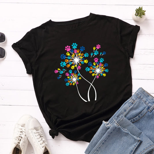Kreatives Löwenzahn-Kurzarm-T-Shirt in Übergröße - Schwarz - 5XL - image 0