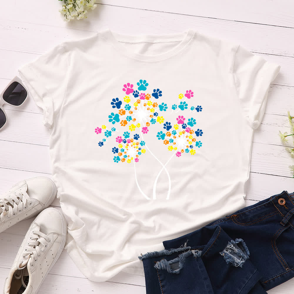 Kreatives Löwenzahn-Kurzarm-T-Shirt in Übergröße - Weiß - 5XL - image 4